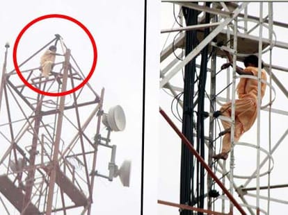 Woman suicide attempts by climbing on the tower