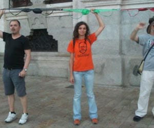 protest in spain with bra
