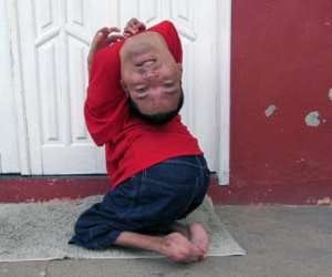 man with upside down head