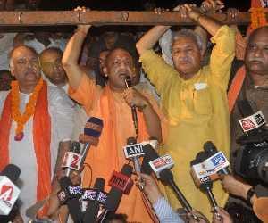 yogi adityanath holds public meeting in lucknow.