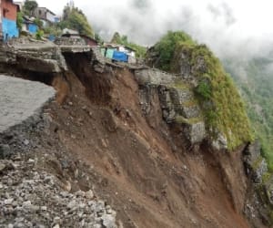 hundred meters road destroyed in landslide
