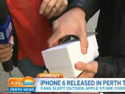 First person to buy iPhone in Perth drops it on camera