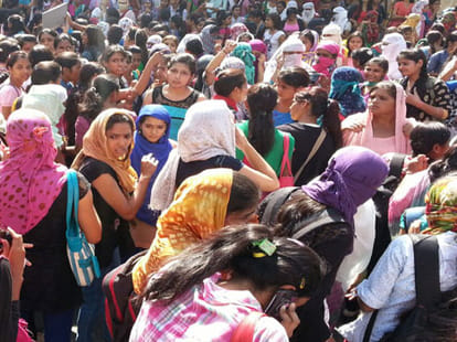 Furore in gurgaon government girls college after student set fire to herself.