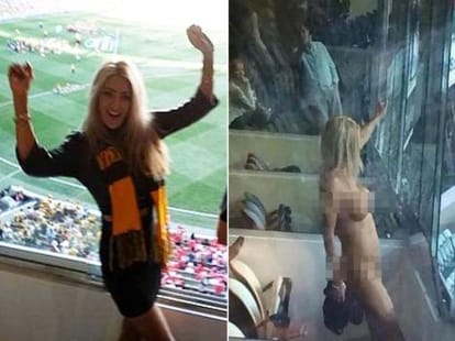 Cheeky model Heather McCartney who stripped naked at Aussie   cup final.