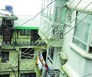 High voltage line in residential area.