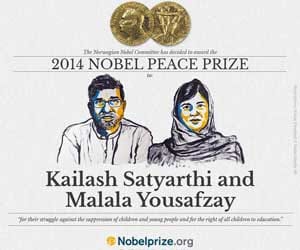 Nobel Peace Prize 2014 to India's Kailash Satyarthi and Pakistan's Malala Yousafzai