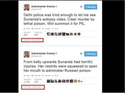 sunanda pushkar death case, subramanian tweet.