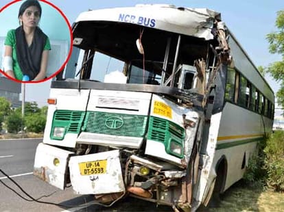 Bus accident in greater noida, 17 injured.