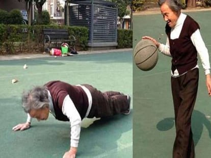old woman who do pushups at 81