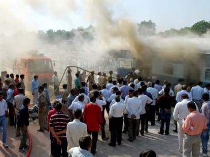 Fire in Shatabadi Express at Kalka Railway Station