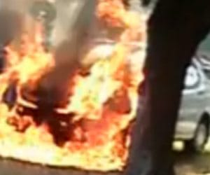look burning car on spot video
