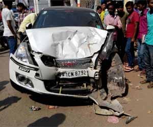 High speed car crushes 3 people.