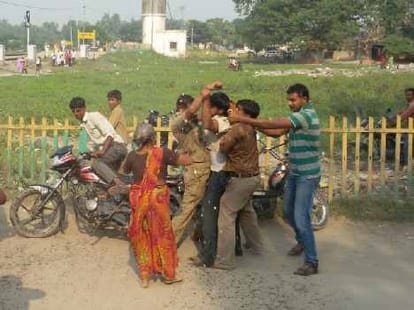 people tried to set fire police men.