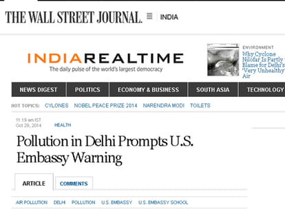 Wall street journal published warning about pollution in delhi.