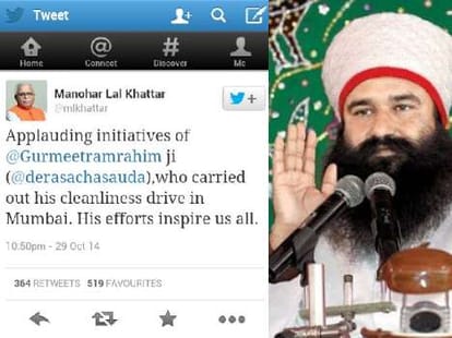 sant gurmeet ram rahim praise of narendra Modi and manohar lal Khattar on Twitter