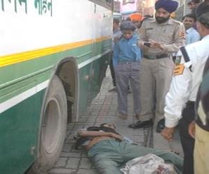 a person falls from hrtc bus, died.