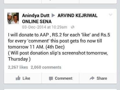 Aam Admi Party collecting fund by twitter facebook.