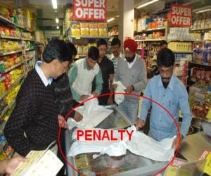 polythene bag in shopping store, 28 lakhs penalty.