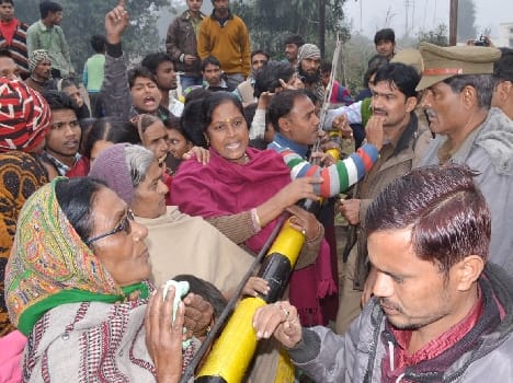 demonstration near railway crossing