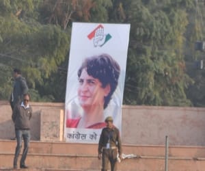 priyanka gandhi's poster appeared at Sonia Gandhi's rally in jammu