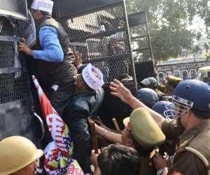 Protest by BTC teachers in Lucknow.
