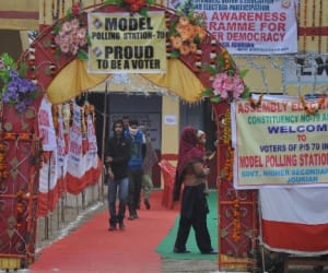 red carpet in polling station at jammu