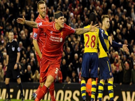 Martin Skrtel made a goal for Liverpool against Arsenal
