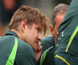 shane Watson shaken after being hit on helmet.