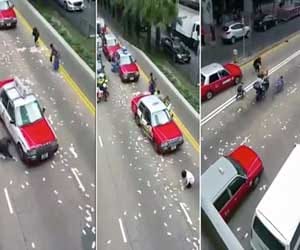 crores spilled out of van in china