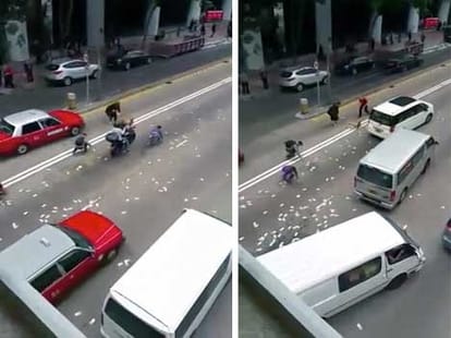 crores spilled out of van in china