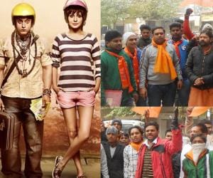 Protest against aamir khan's pk in mau.