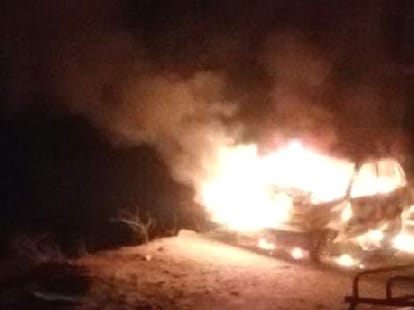 DTC 17 ac buses catches fire in ambedkar nagar depot.