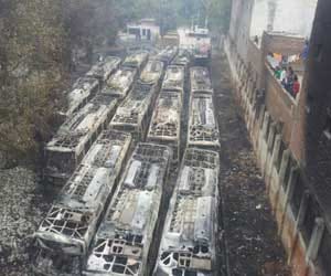 DTC 17 ac buses catches fire in ambedkar nagar depot.