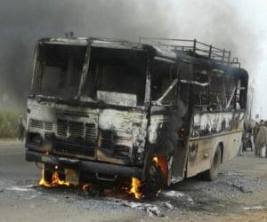 uttarakhand roadways bus caught fire.