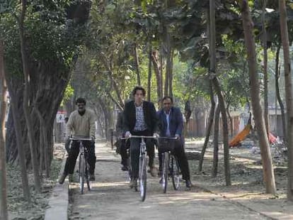 Special team examins the cycle track in Lucknow.