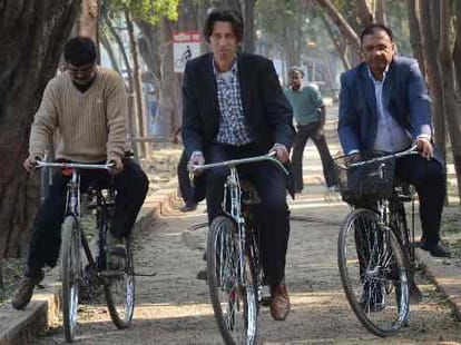 Special team examins the cycle track in Lucknow.
