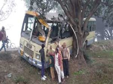 Fog trench falls into the bus , 12 injured