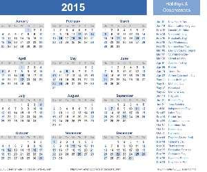 2015 holiday calender.