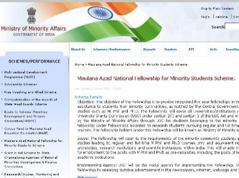 Maulana Azad National Fellowship for Minority Students Scheme.