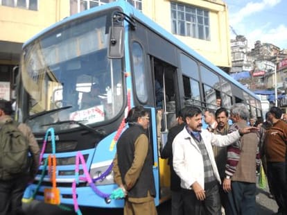 hrtc Conductor forcibly lowered halfway elderly couple.
