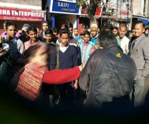 woman beaten the boy after molestation.