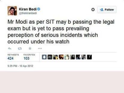 kiran Bedis tweets against narendra modi 