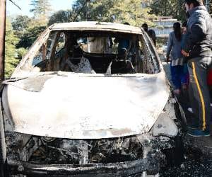 CNG car on fire, three injured, including children