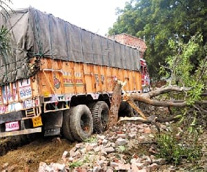 The truck carrying goods across