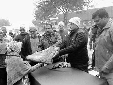 Blankets were distributed to the poor