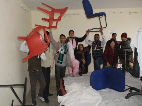 Councillors of the commotion, chairs and tables smashed