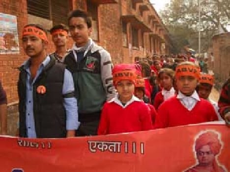 children take out a rally to protest the takeover of Temple 