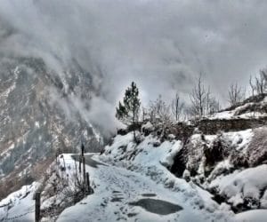 snowfall on uttarakhand hills.