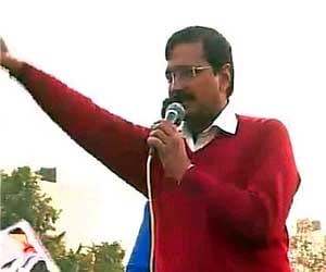 Arvind Kejriwal in a rally in Tilak Nagar