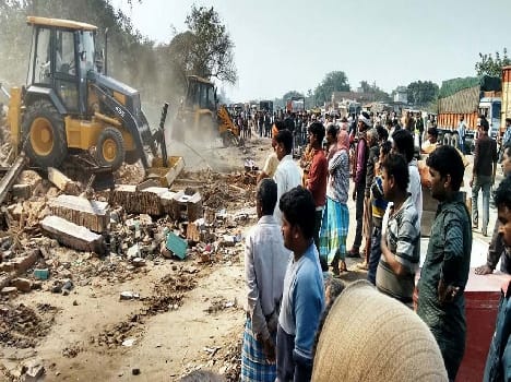 bulldozers driving in Naubtpur 